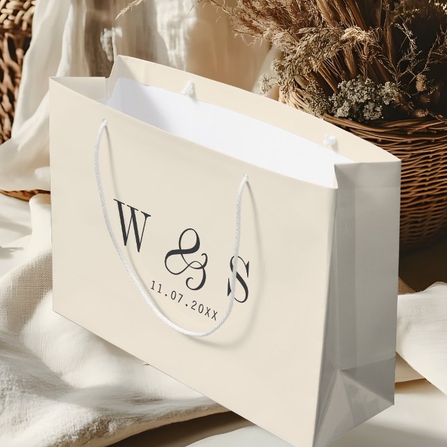 Grand Sac Cadeau Élégant couple mariage initial crème naturelle (Créateur téléchargé)