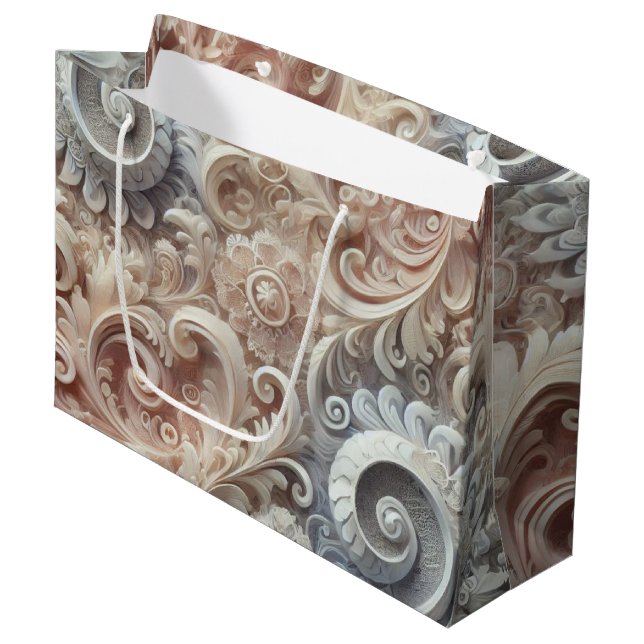 Grand Sac Cadeau Élégant dégradé Pastel Dentelle Motif Moyen Cadeau (Devant Angle)