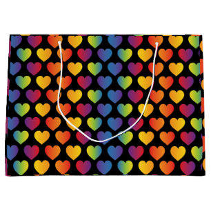 Grand Sac Cadeau Élégant Design Minimaliste de Cœur Arc-en-Ciel Gra