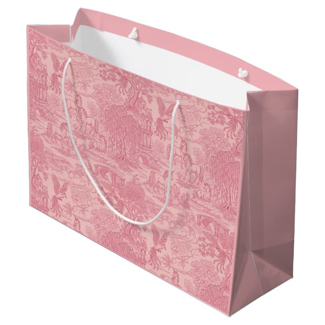 Grand Sac Cadeau Elegant Dusty Rose Pink Rococo Revival Toile  (Dos Angle)