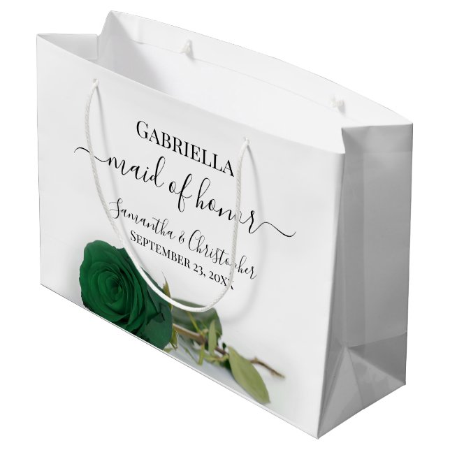 Grand Sac Cadeau Elegant Emerald Green Rose Maid of Honor Wedding (Dos Angle)