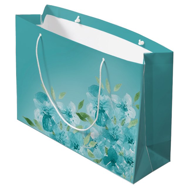 Grand Sac Cadeau Élégant Fleurs sauvages d'aquarelle bleu pur (Dos Angle)
