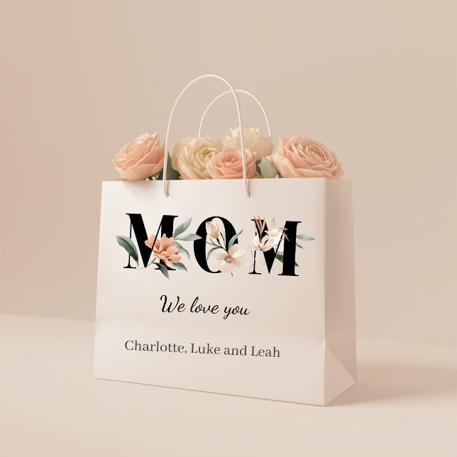 Grand Sac Cadeau Elegant Floral Personalized Mom Gift Bag (Créateur téléchargé)