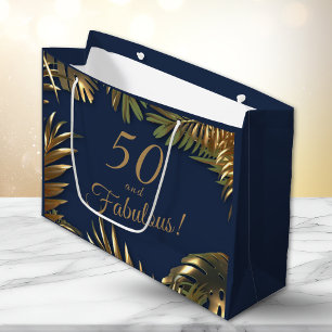 Grand Sac Cadeau Elégant Gold Blue 50 Fabuleux anniversaire