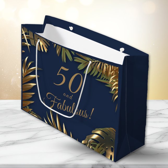 Grand Sac Cadeau Elégant Gold Blue 50 Fabuleux anniversaire (Créateur téléchargé)