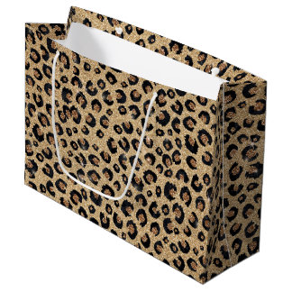 Grand Sac Cadeau Elegant Gold Glitter Black Leopard Print