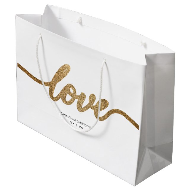 Grand Sac Cadeau Elegant Gold Love Script Mariage personnalisée (Dos Angle)