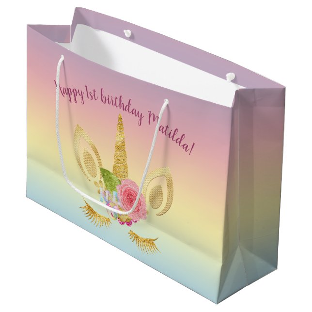 Grand Sac Cadeau Elégant heureux premier anniversaire parties scint (Devant Angle)
