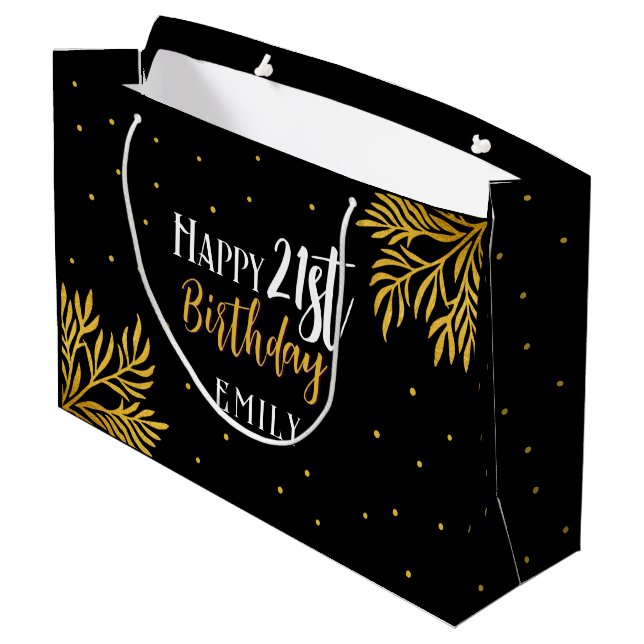 Grand Sac Cadeau Elégant Joyeux 21e anniversaire Gold Foliage