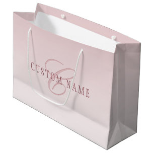 Grand Sac Cadeau Élégant lettrage et monogramme Rose Ombre