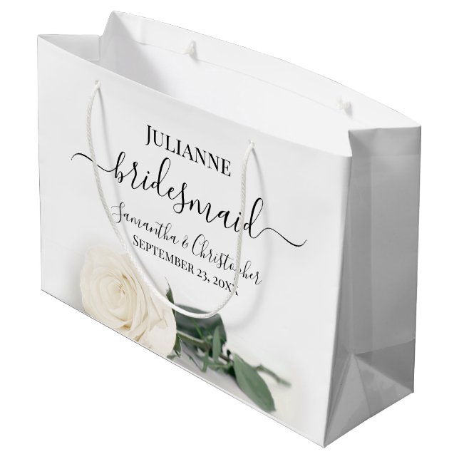 Grand Sac Cadeau Élégant long Stemmed White Rose Bridesmaid Mariage (Dos Angle)