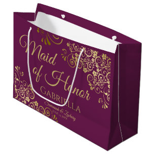 Grand Sac Cadeau Elégant Magenta & Gold Maid of Honor Mariage