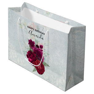 Grand Sac Cadeau Elégant Magenta Rose Bouquet floral Anniversaire