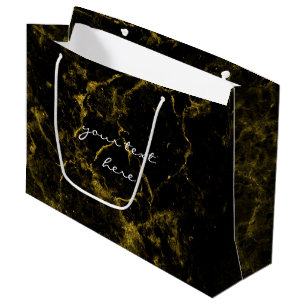 Grand Sac Cadeau élégant marbre moderne chic noir et or