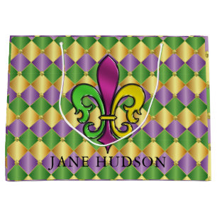 Grand Sac Cadeau Elégant Mardi Gras Fleur De Lis Design Cadeau