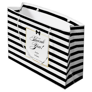 Grand Sac Cadeau Élégant Mariage de trame en or noir blanc