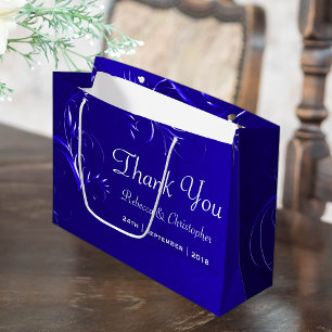 Grand Sac Cadeau Elégant Merci Royal Blue Mariage