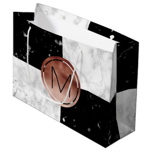 Grand Sac Cadeau Elegant monogram rose gold black marble