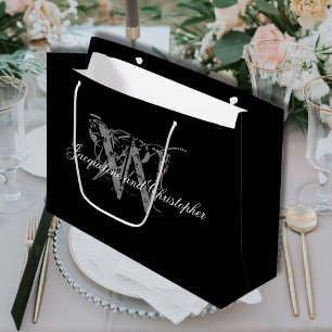 Grand Sac Cadeau Élégant Monogramme noir et blanc Mariage chic
