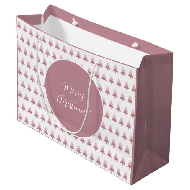 Grand Sac Cadeau Élégant Motif d'arbre de Noël rose Ombre (Devant Angle)