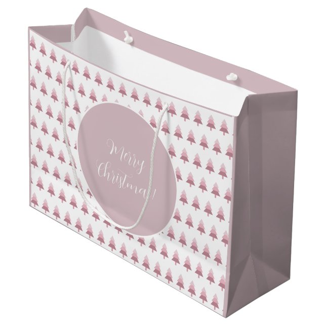 Grand Sac Cadeau Élégant Motif d'arbre de Noël rose Ombre (Devant Angle)