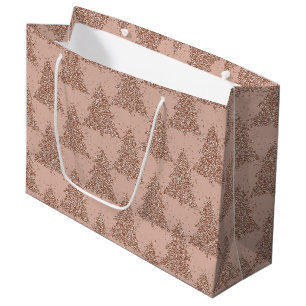 Grand Sac Cadeau Élégant Motif d'arbre   Glam Rose Gold Christmas