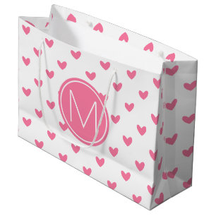 Grand Sac Cadeau Élégant motif de coeur blanc rose valentin