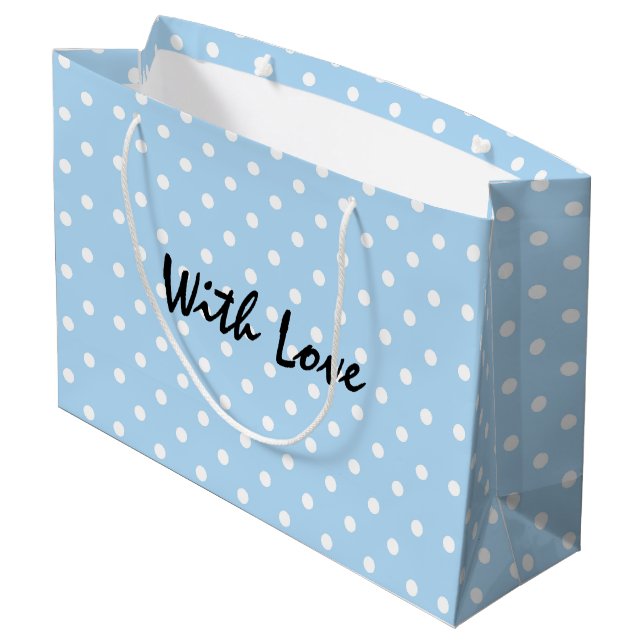 Grand Sac Cadeau Élégant Motif Polka Bleu Poudre avec amour (Dos Angle)