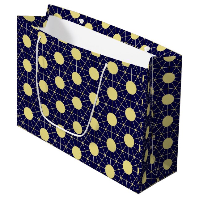 Grand Sac Cadeau Elegant Navy and Gold Geometric Tile Pattern (Devant Angle)