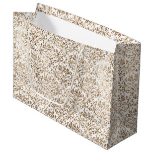 Grand Sac Cadeau Elégant or blanc Chic Damask