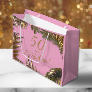 Grand Sac Cadeau Elegant Or Rose 50 Ans Fabulux Anniversaire
