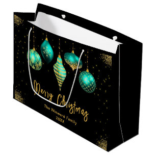 Grand Sac Cadeau Élégant Ornement de Noël Or et Sarcelle
