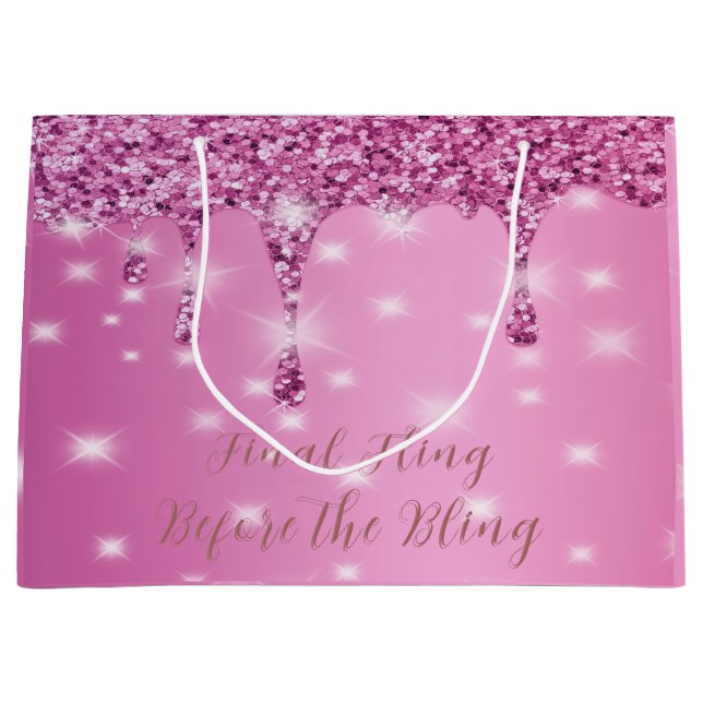 Grand Sac Cadeau Élégant paillettes rose vif coulant Enterrement de (Devant)