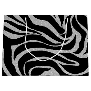 Grand Sac Cadeau Elégant Parties scintillant noire Silver Zebra Pos
