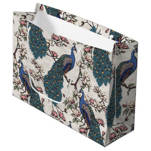 Grand Sac Cadeau Élégant Peacocks floraux ivoires et fleurs de Magn