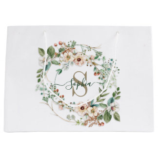 Grand Sac Cadeau Elegant Personalized Floral Monogram Name Gift Bag