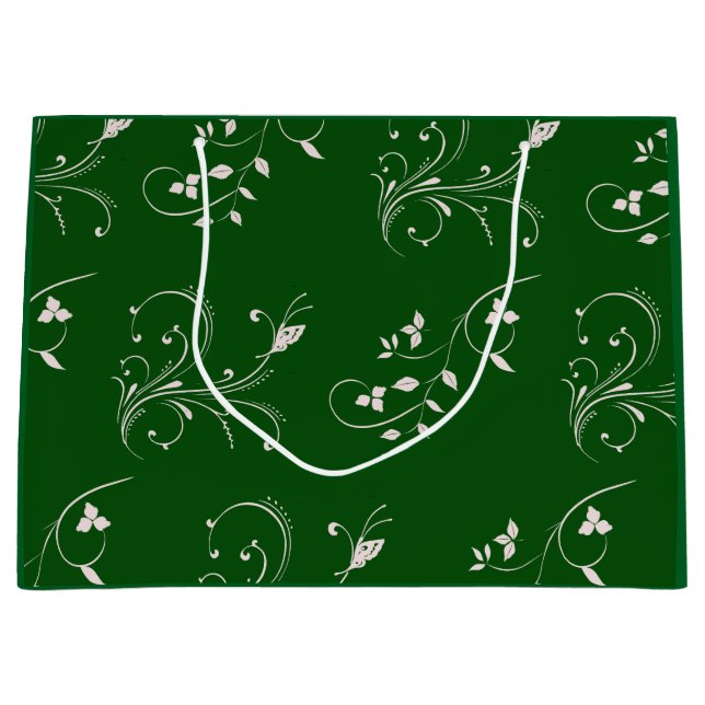 Grand Sac Cadeau Elegant Pink Floral Swirl  (Devant)