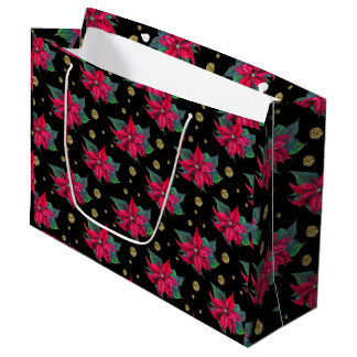 Grand Sac Cadeau Elegant Poinsettia Floral Pattern