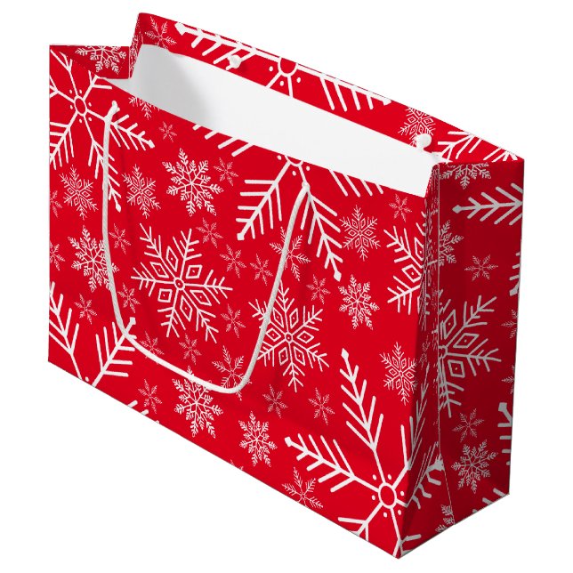 Grand Sac Cadeau Elégant Red Aqua White Winter Snowflake (Devant Angle)