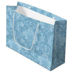 Grand Sac Cadeau Élégant Romantique Chic Floral Damask-Pastel Bleu