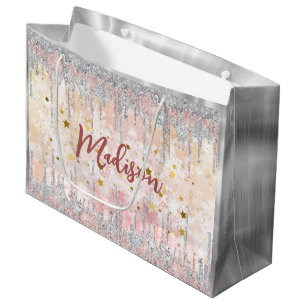 Grand Sac Cadeau Élégant rose en or d'argent goutte parties scintil