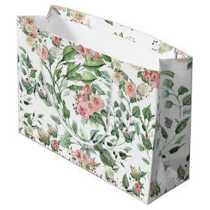 Grand Sac Cadeau Élégant Rose Floral Botanique Mariage