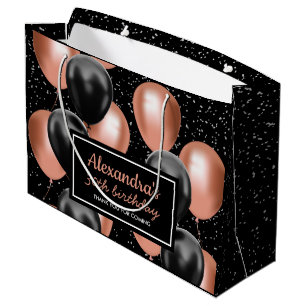 Grand Sac Cadeau Élégant Rose Gold Black Ballon Anniversaire
