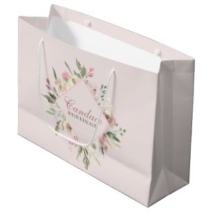 Grand Sac Cadeau Élégant Rose Pâle Floral Personnalisé Mariage