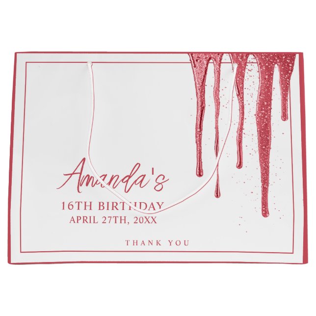 Grand Sac Cadeau Elégant Rose Parties scintillant or goutte douce 1 (Devant)