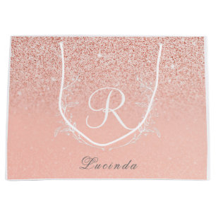 Grand Sac Cadeau Élégant Rose Parties scintillant or Monogramme