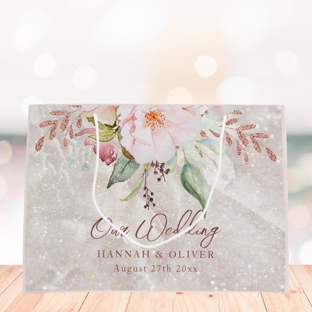 Grand Sac Cadeau Elégant rose rose Peony Floral Mariage Cadeau (In situ)