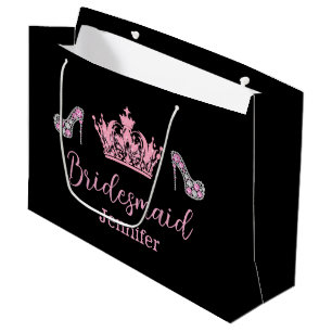 Grand Sac Cadeau élégant rose script demoiselle d'honneur noir styl