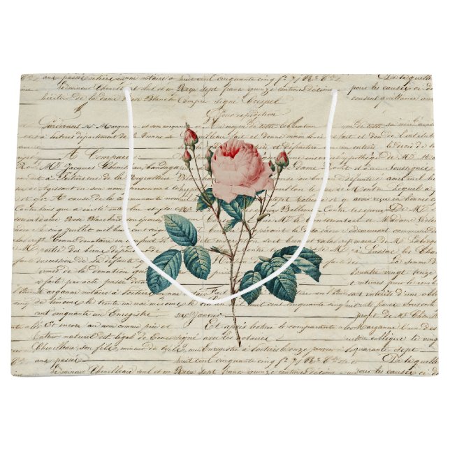 Grand Sac Cadeau Élégant Rose Vintage manuscrit Script (Devant)
