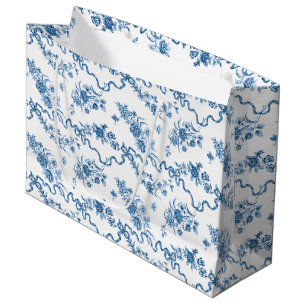 Grand Sac Cadeau Élégant Roses et rubans bleus gravés Vintages